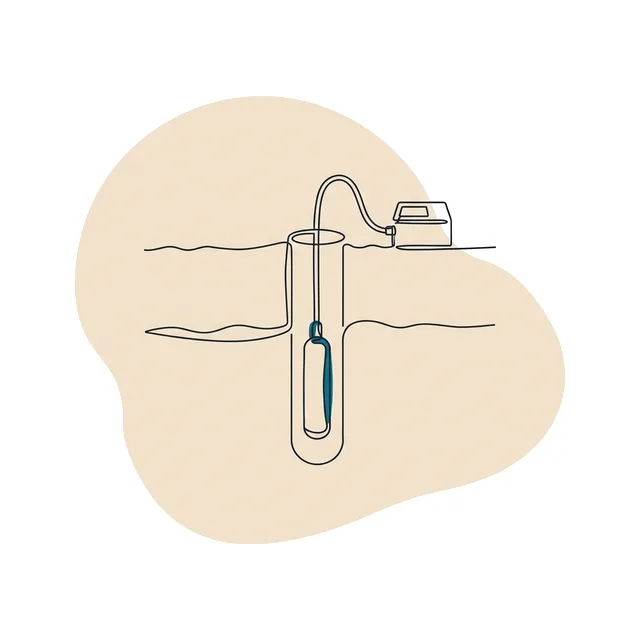Sonde pressiométrique dans un forage, reliée à un boîtier de mesure